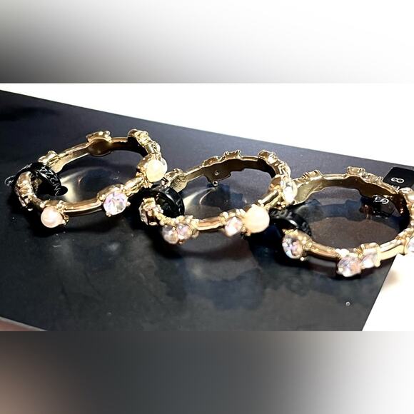 Inc Gold Stacking Ring Set 3 Sz 8 Faux Pearl Crystal Stone New Rings Rhinestone - Picture 1 of 4